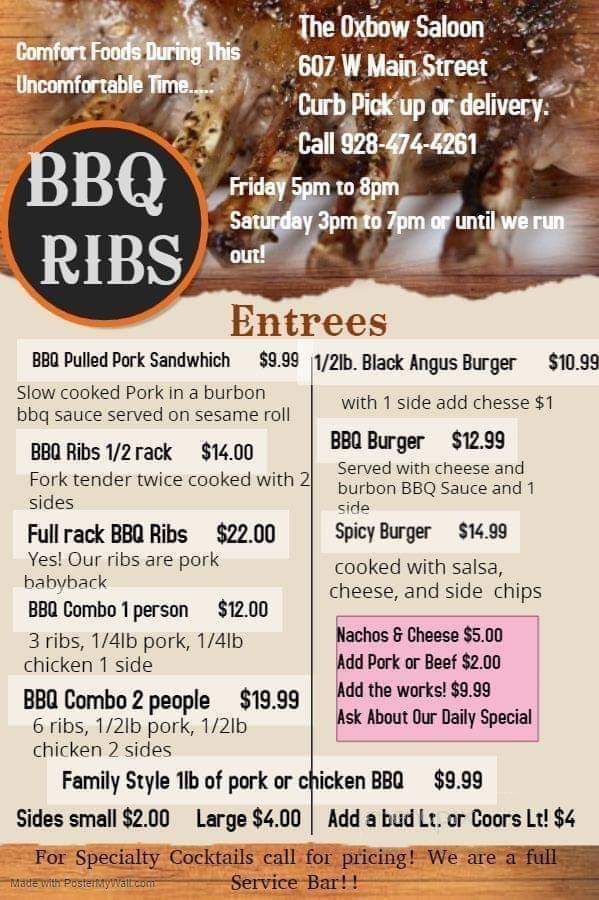 The Oxbow Saloon - Payson, AZ menu_pic