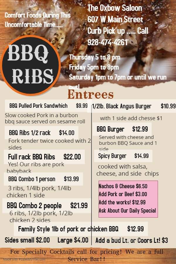 The Oxbow Saloon - Payson, AZ menu_pic