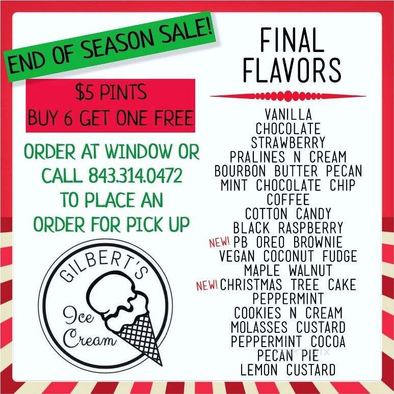 Gilbert's Ice Cream - Pawleys Island, SC menu_pic