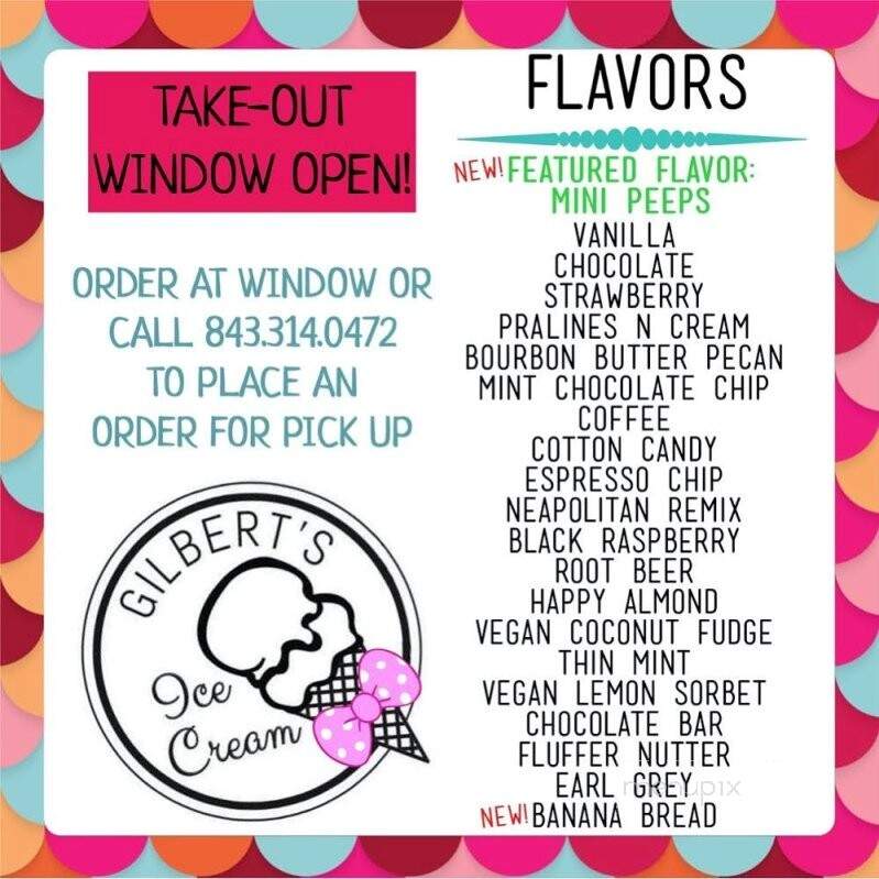 Gilbert's Ice Cream - Pawleys Island, SC menu_pic