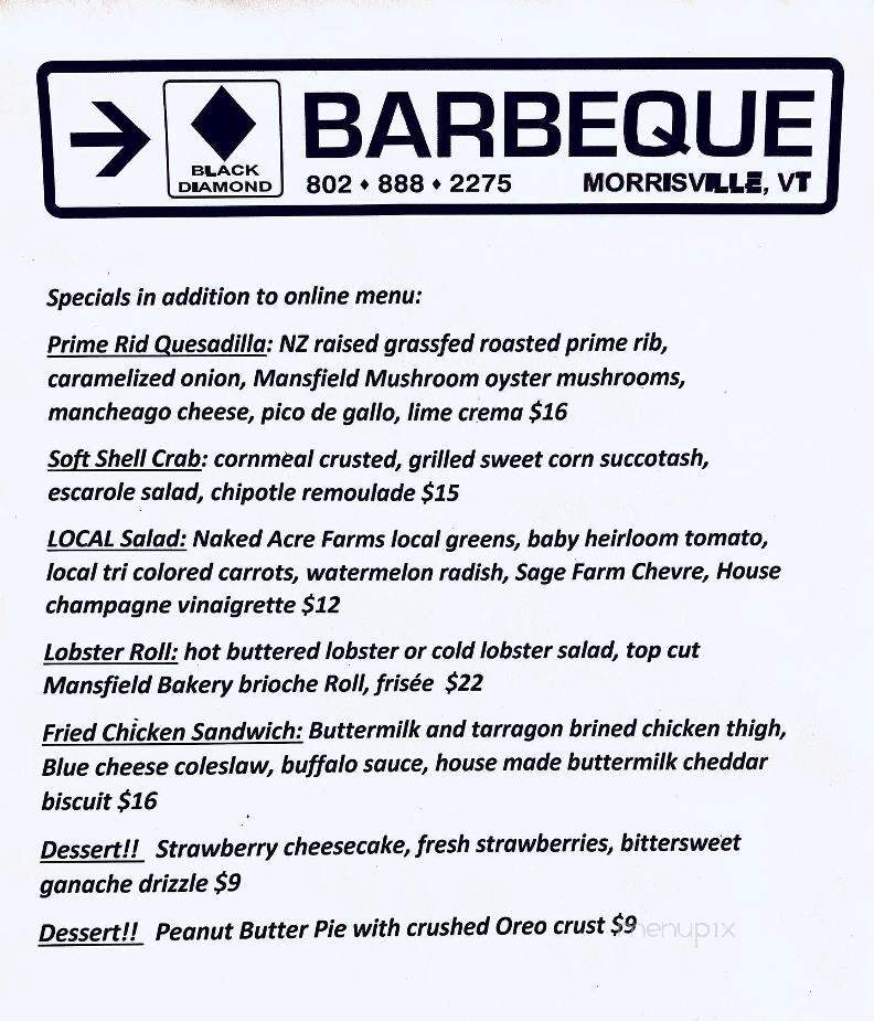 Black Diamond Barbeque Catering - Morristown, VT menu_pic