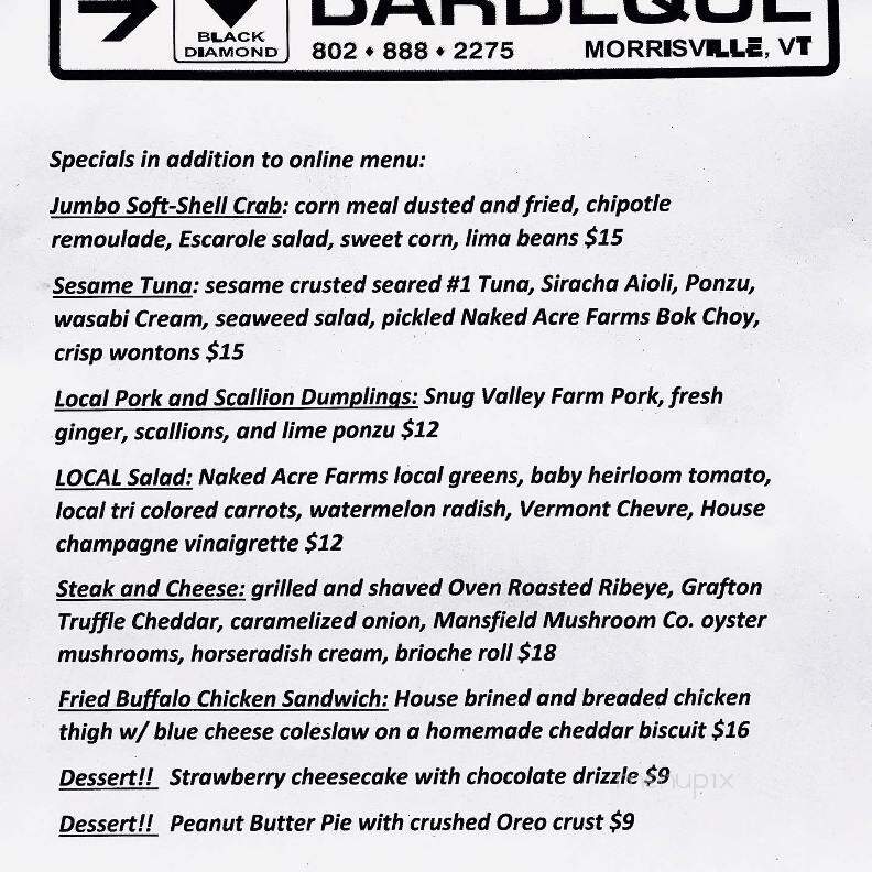 Black Diamond Barbeque Catering - Morristown, VT menu_pic