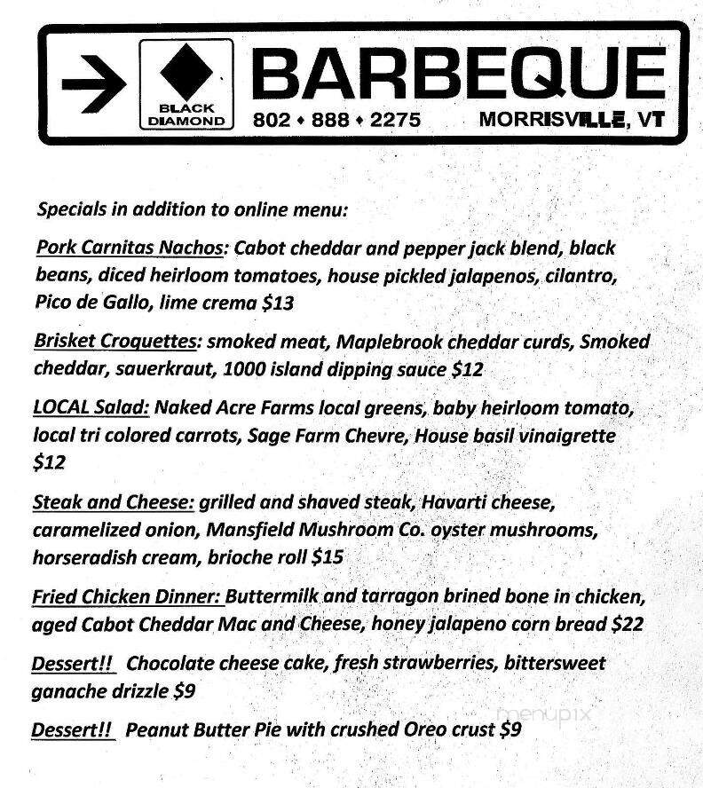 Black Diamond Barbeque Catering - Morristown, VT menu_pic