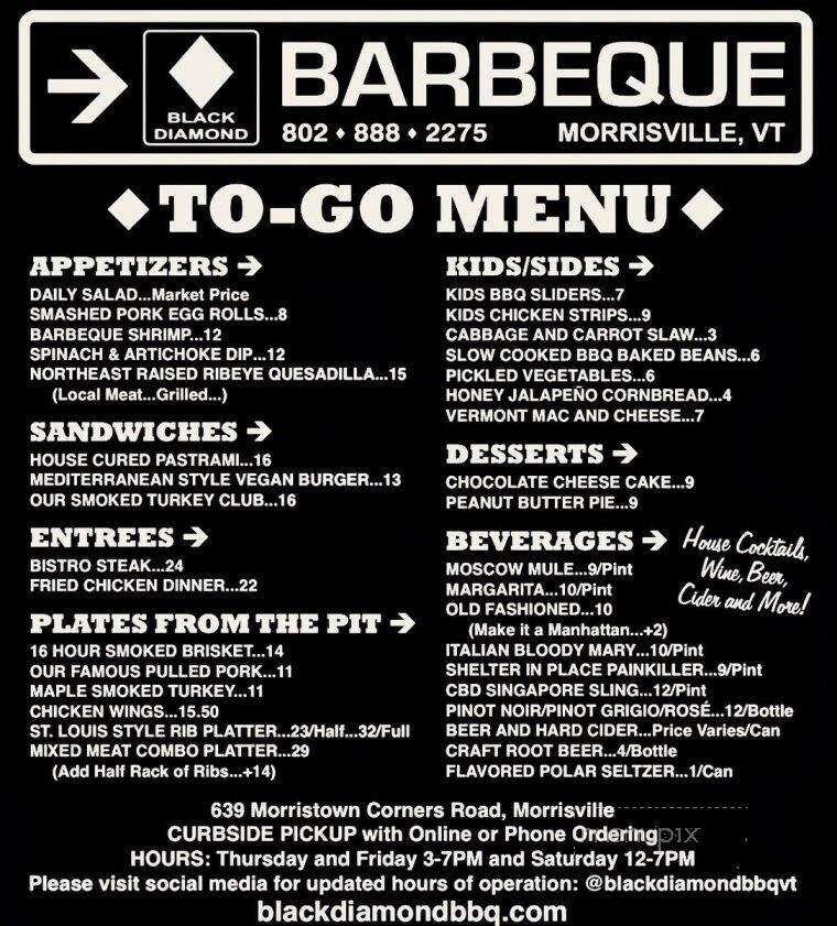 Black Diamond Barbeque Catering - Morristown, VT menu_pic