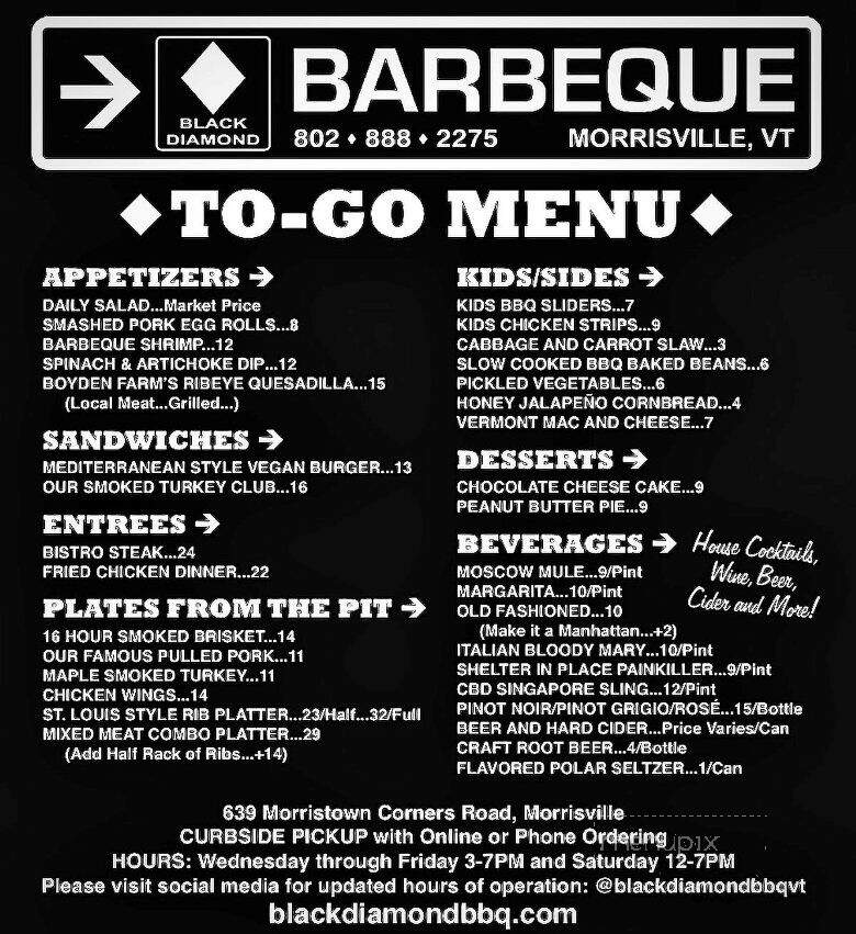 Black Diamond Barbeque Catering - Morristown, VT menu_pic