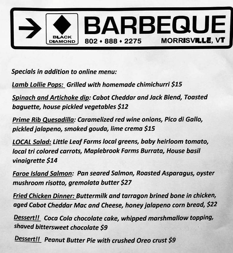 Black Diamond Barbeque Catering - Morristown, VT menu_pic