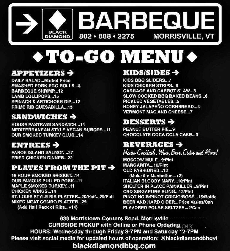 Black Diamond Barbeque Catering - Morristown, VT menu_pic
