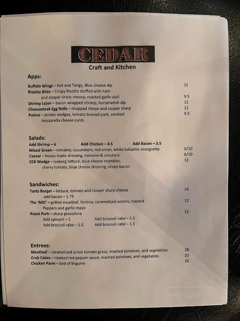 Cedar Craft & Kitchen - Glenolden, PA menu_pic