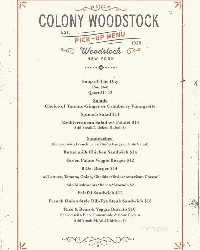 Colony Woodstock - Woodstock, NY menu_pic