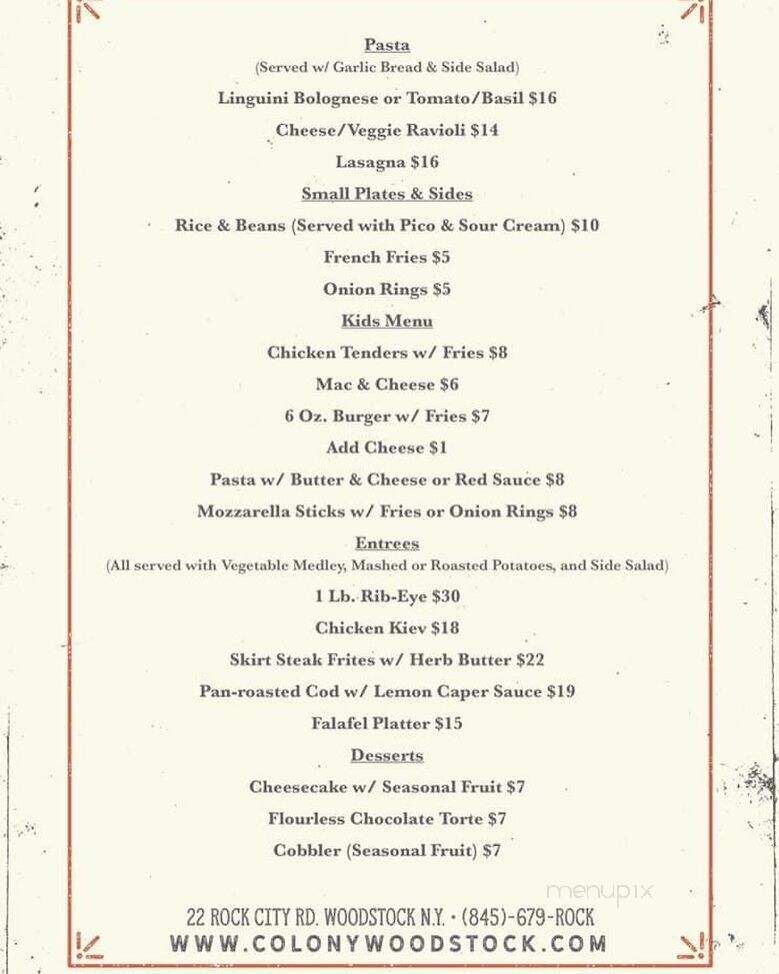 Colony Woodstock - Woodstock, NY menu_pic