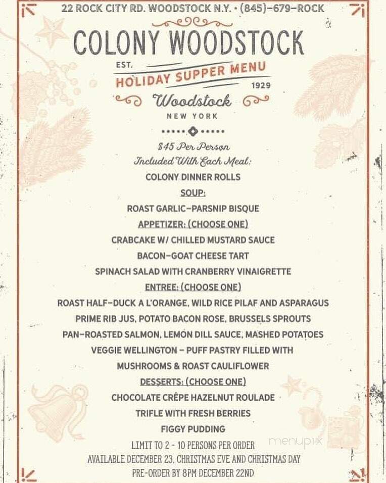 Colony Woodstock - Woodstock, NY menu_pic