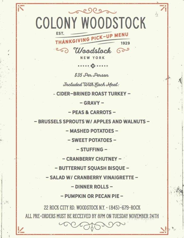 Colony Woodstock - Woodstock, NY menu_pic