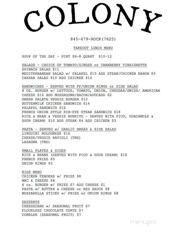 Colony Woodstock - Woodstock, NY menu_pic