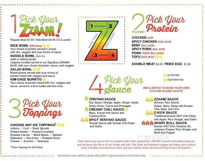 ZZAAM Fresh Korean Grill - Colonial Heights, VA menu_pic