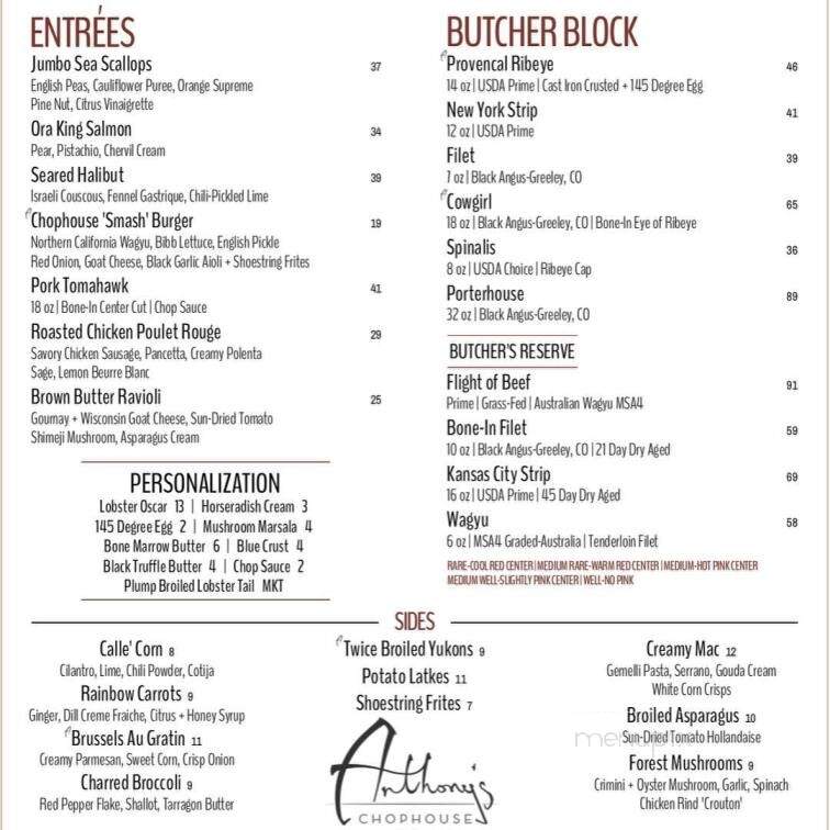 Anthony's Chophouse - Carmel, IN menu_pic
