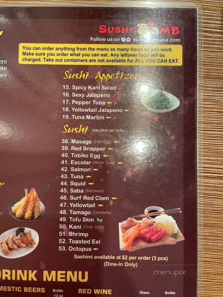 Sushi Bomb - Pittsburgh, PA menu_pic