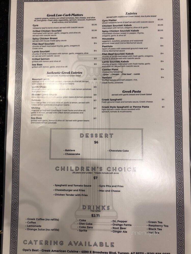 Opa's Best Greek American Cuisine - Tucson, AZ menu_pic
