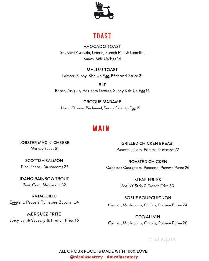 Nicolas Eatery - Malibu, CA menu_pic