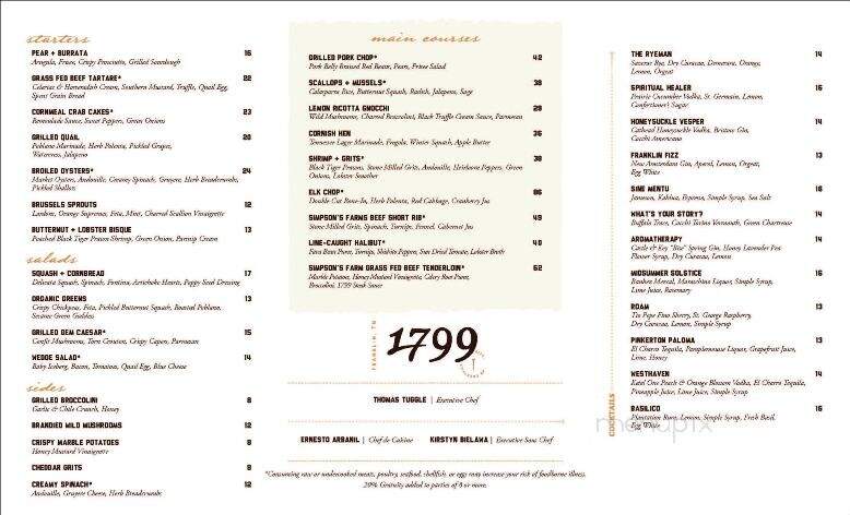 1799 Kitchen and Cocktails - Franklin, TN menu_pic