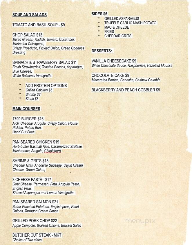 1799 Kitchen and Cocktails - Franklin, TN menu_pic