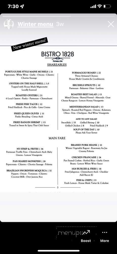 Bistro 1828 at Pepperrell Cove - Kittery Point, ME menu_pic