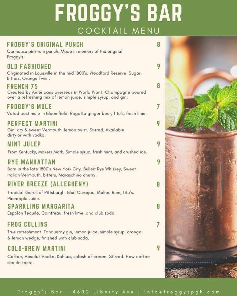 Froggy's Bar - Pittsburgh, PA menu_pic