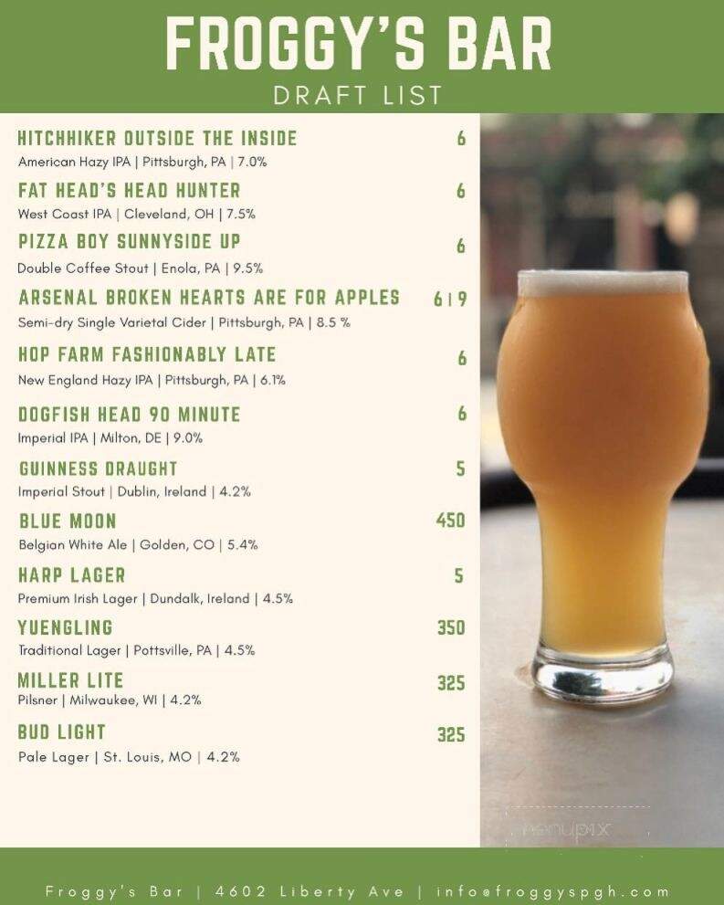 Froggy's Bar - Pittsburgh, PA menu_pic