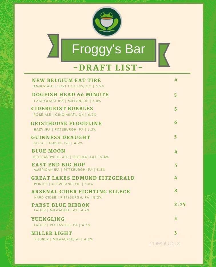 Froggy's Bar - Pittsburgh, PA menu_pic