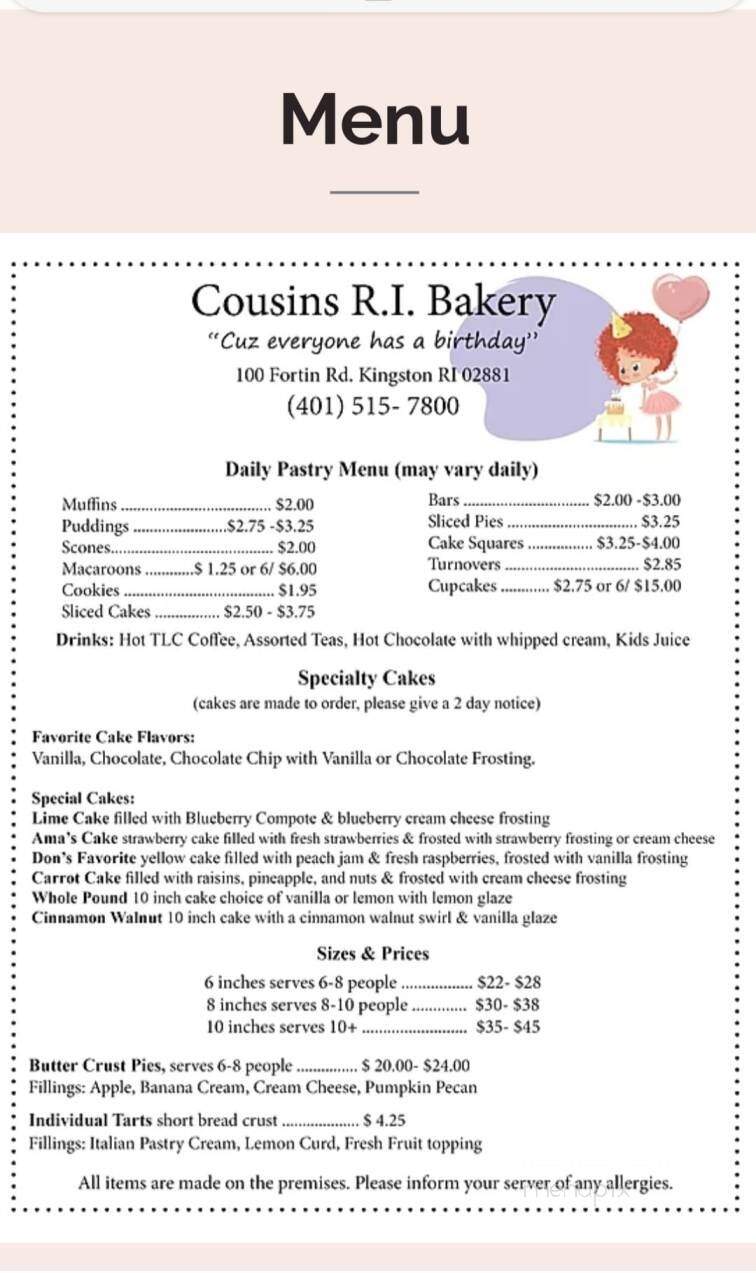 Cousin's RI Bakery - South Kingstown, RI