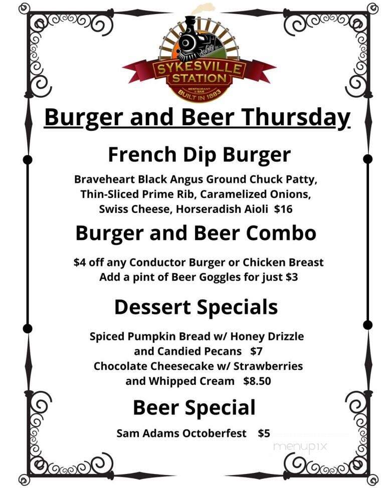 Sykesville Station - Sykesville, MD menu_pic