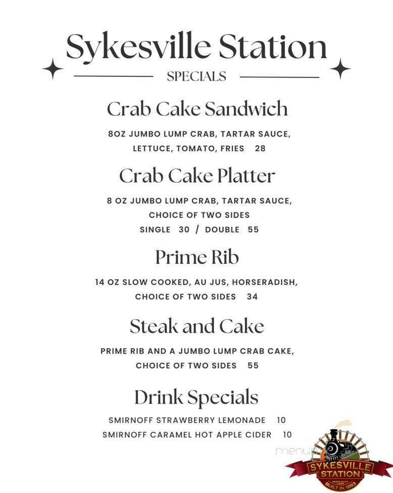 Sykesville Station - Sykesville, MD menu_pic