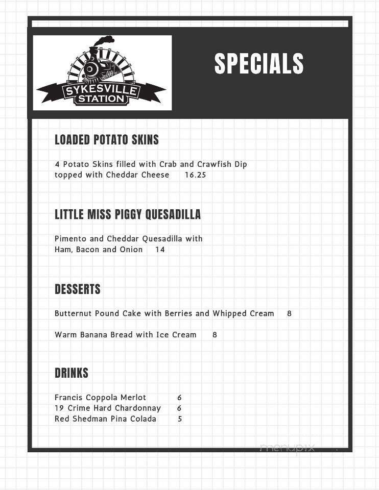 Sykesville Station - Sykesville, MD menu_pic