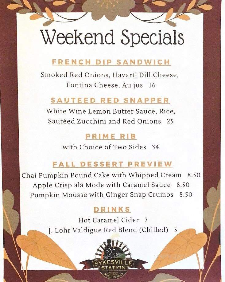 Sykesville Station - Sykesville, MD menu_pic