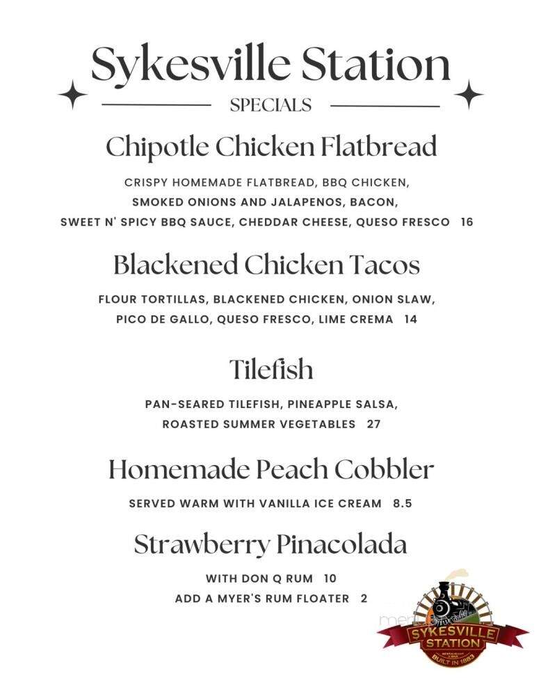 Sykesville Station - Sykesville, MD menu_pic