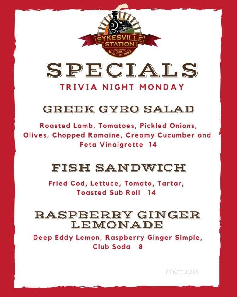 Sykesville Station - Sykesville, MD menu_pic