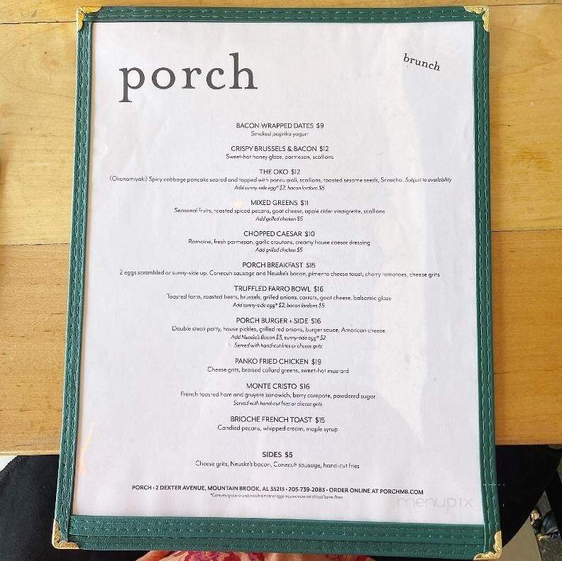 Porch - Mountain Brook, AL menu_pic