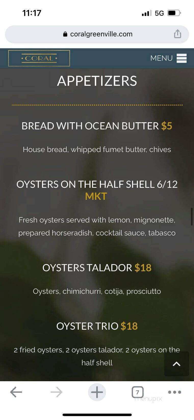 Coral Greenville - Greenville, SC menu_pic