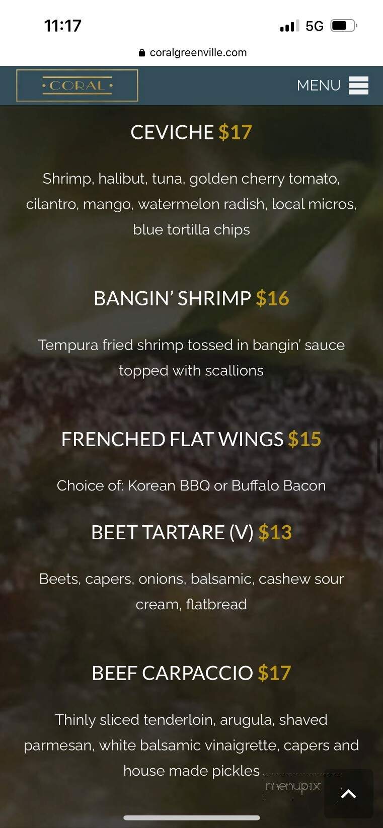 Coral Greenville - Greenville, SC menu_pic