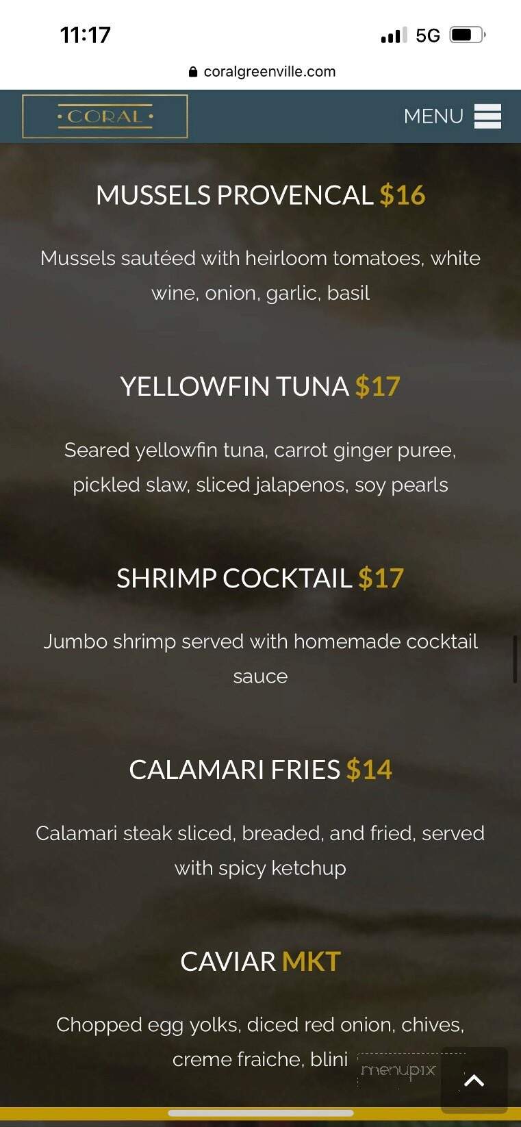 Coral Greenville - Greenville, SC menu_pic