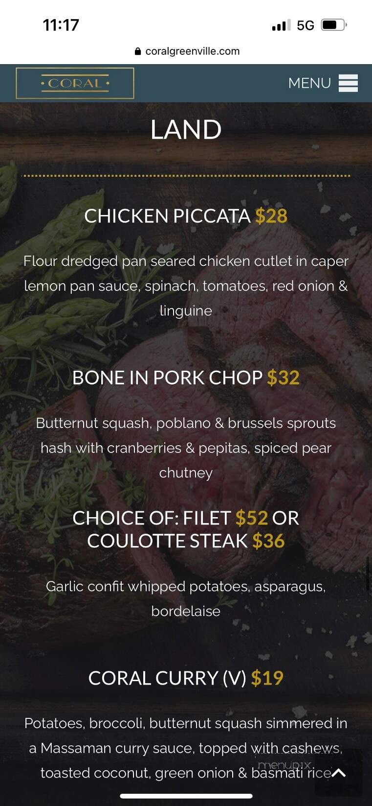 Coral Greenville - Greenville, SC menu_pic