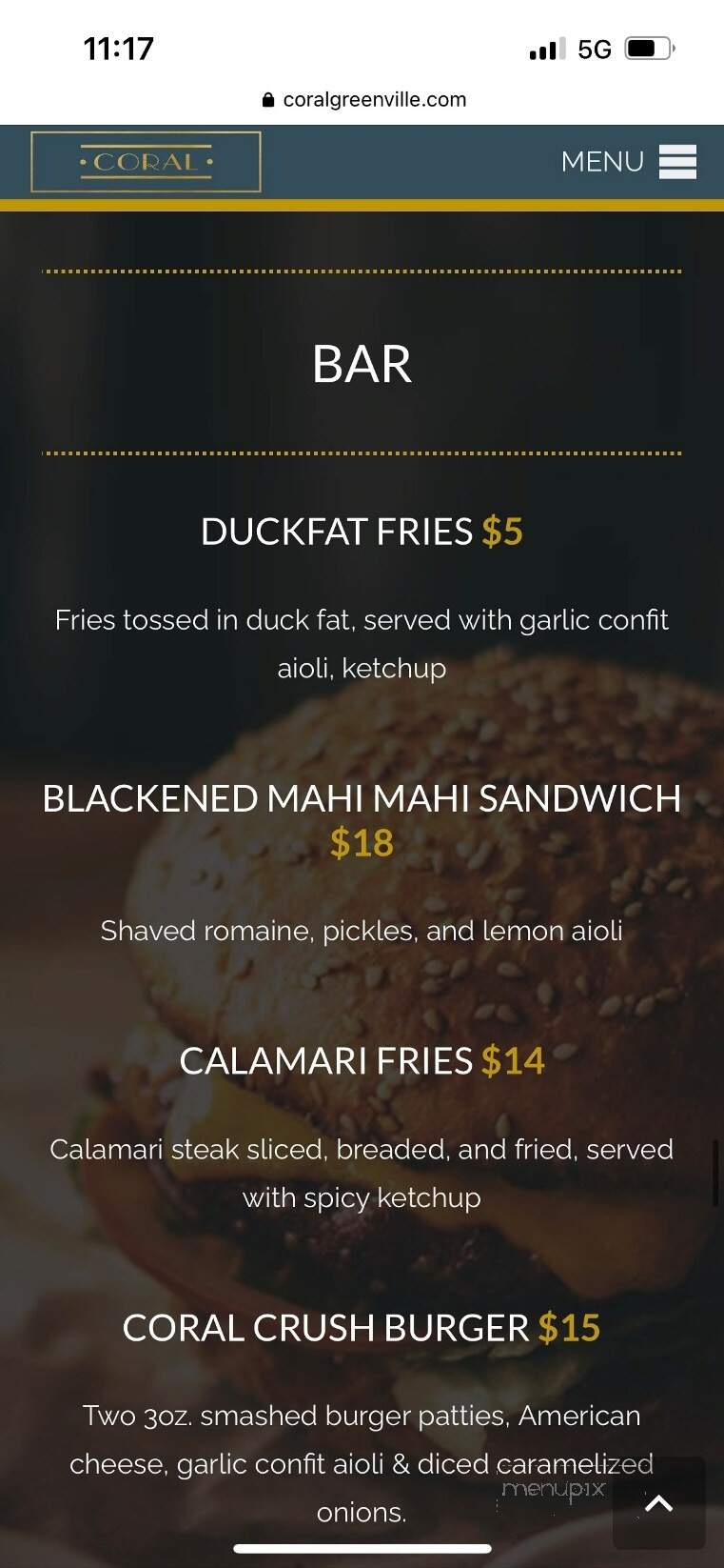 Coral Greenville - Greenville, SC menu_pic