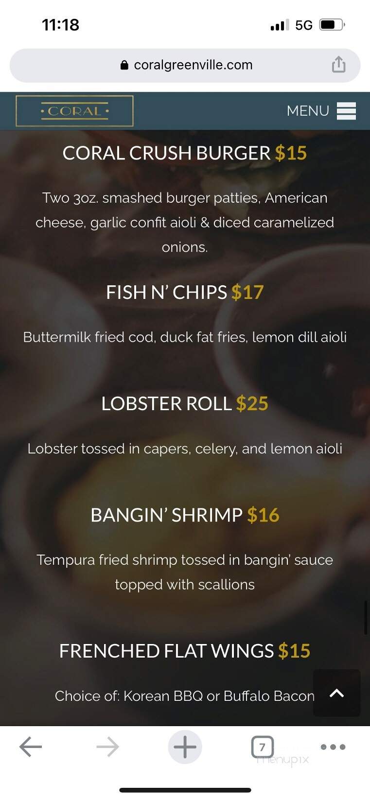 Coral Greenville - Greenville, SC menu_pic