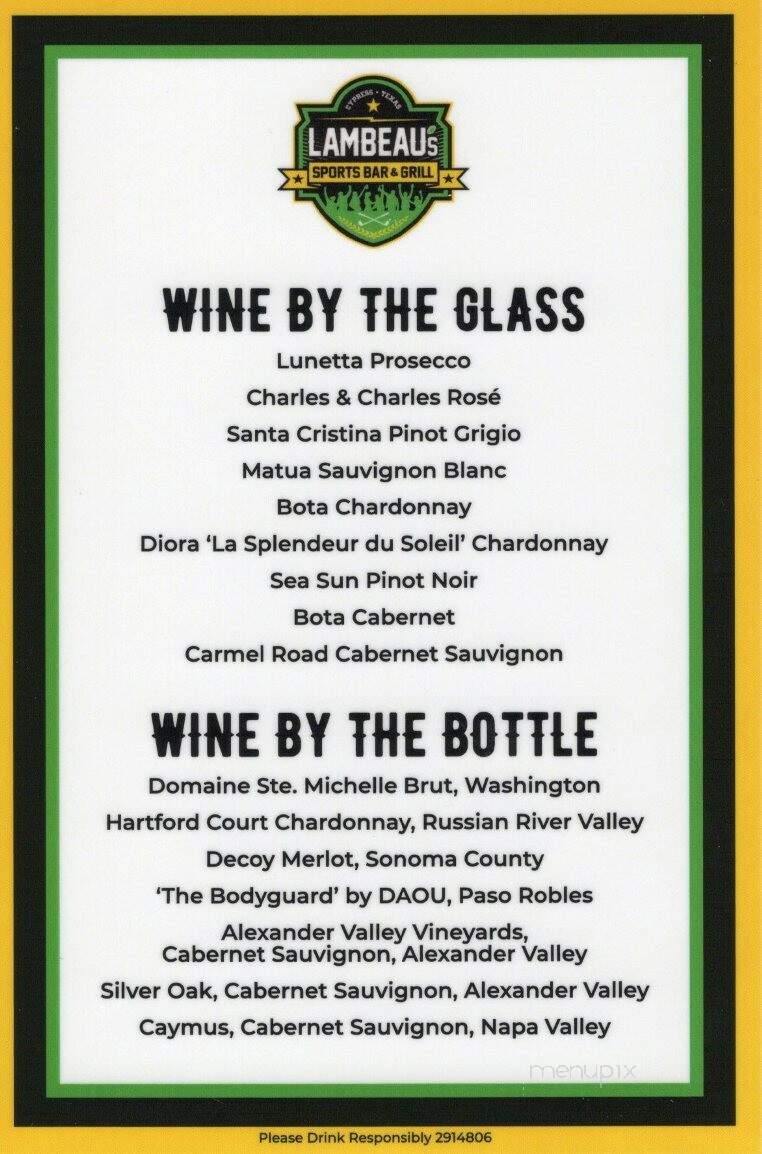 Lambeau's Sports Bar & Grill - Cypress, TX menu_pic