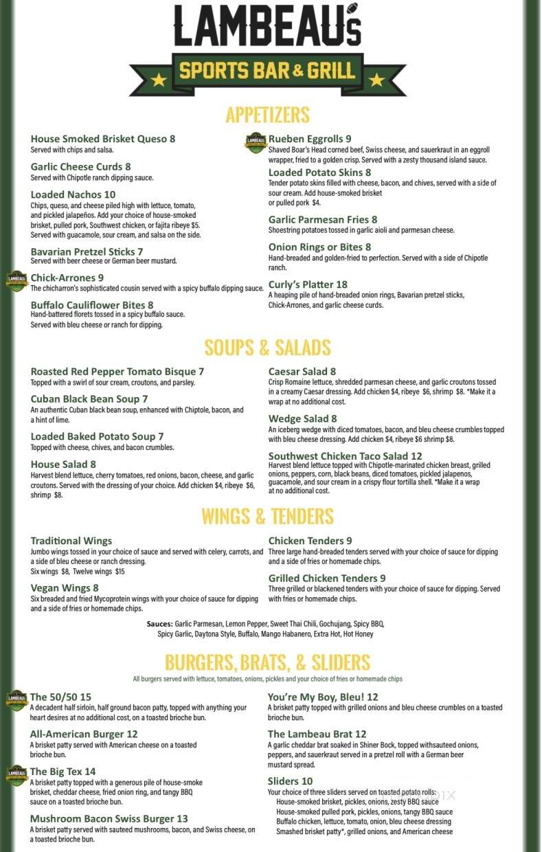 Lambeau's Sports Bar & Grill - Cypress, TX menu_pic
