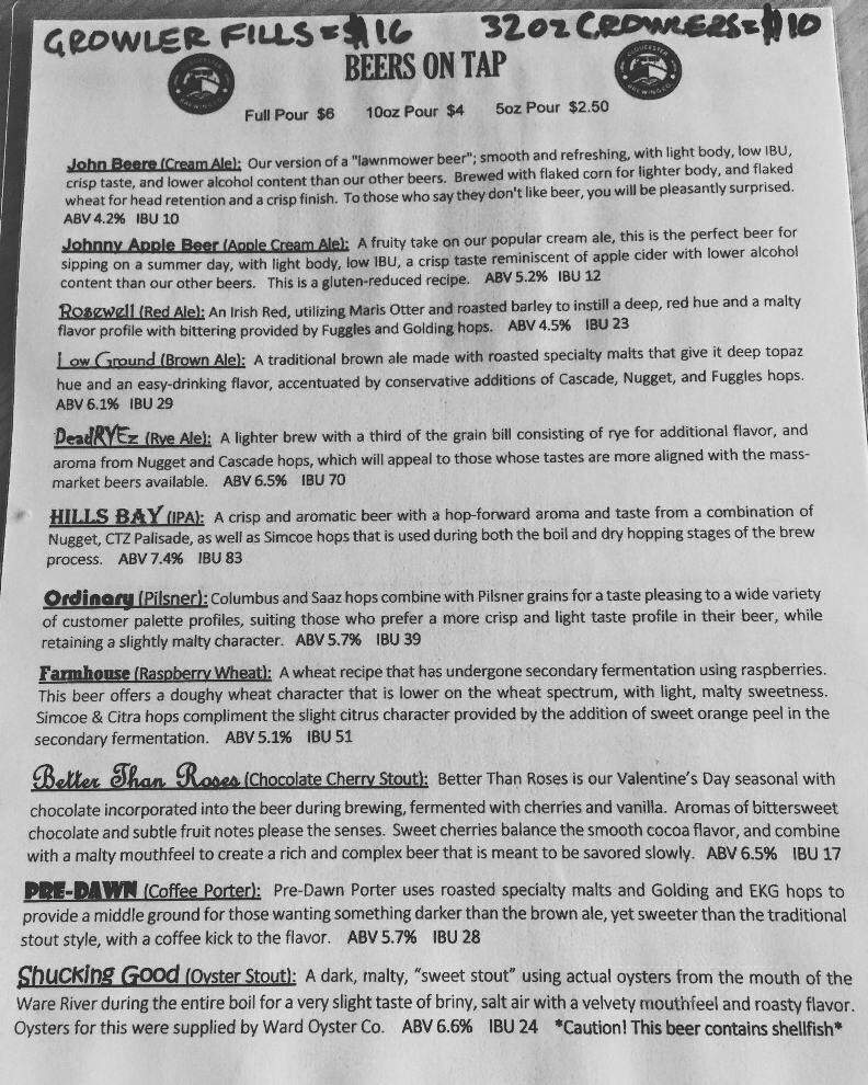 Gloucester Brewing Company - Gloucester, VA menu_pic