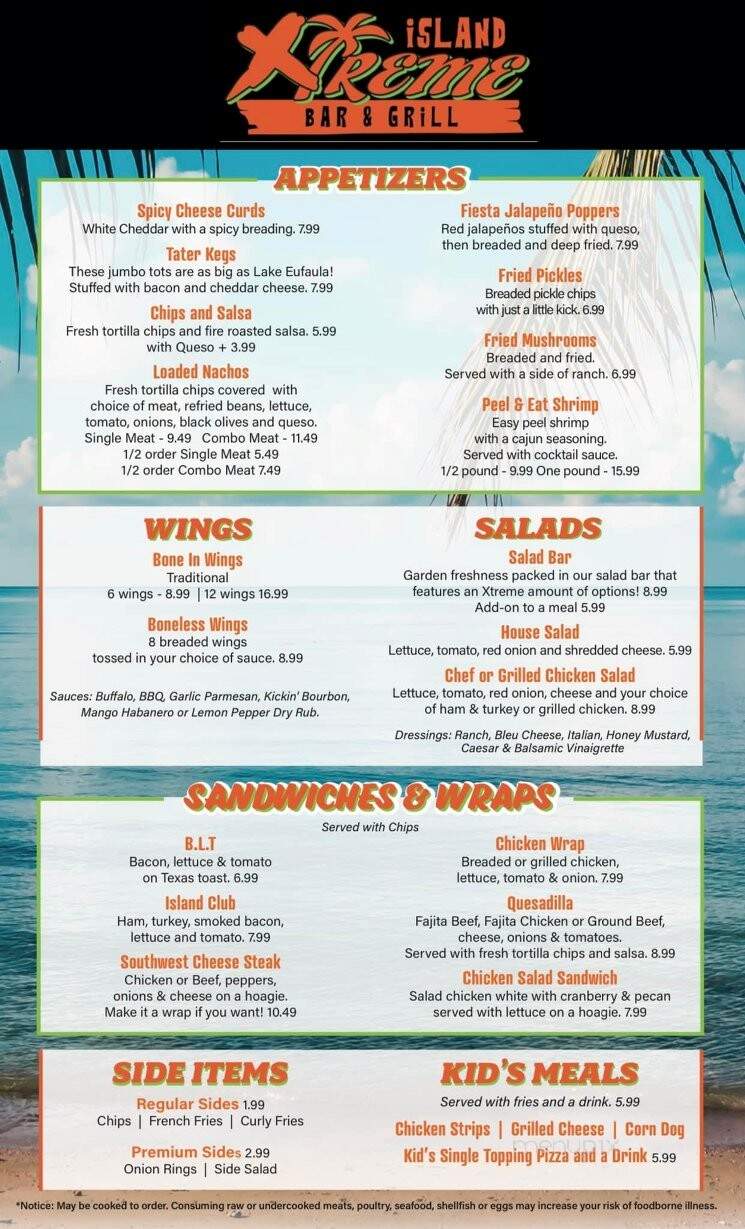 Island Xtreme Bar and Grill - Eufaula, OK menu_pic