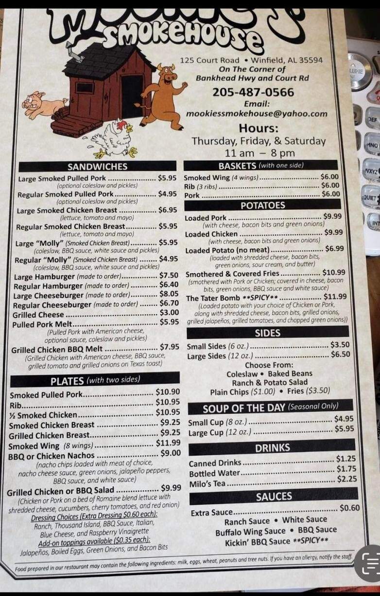 Mookie's Smokehouse - Winfield, AL menu_pic