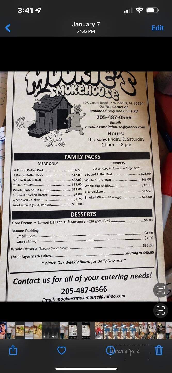 Mookie's Smokehouse - Winfield, AL menu_pic