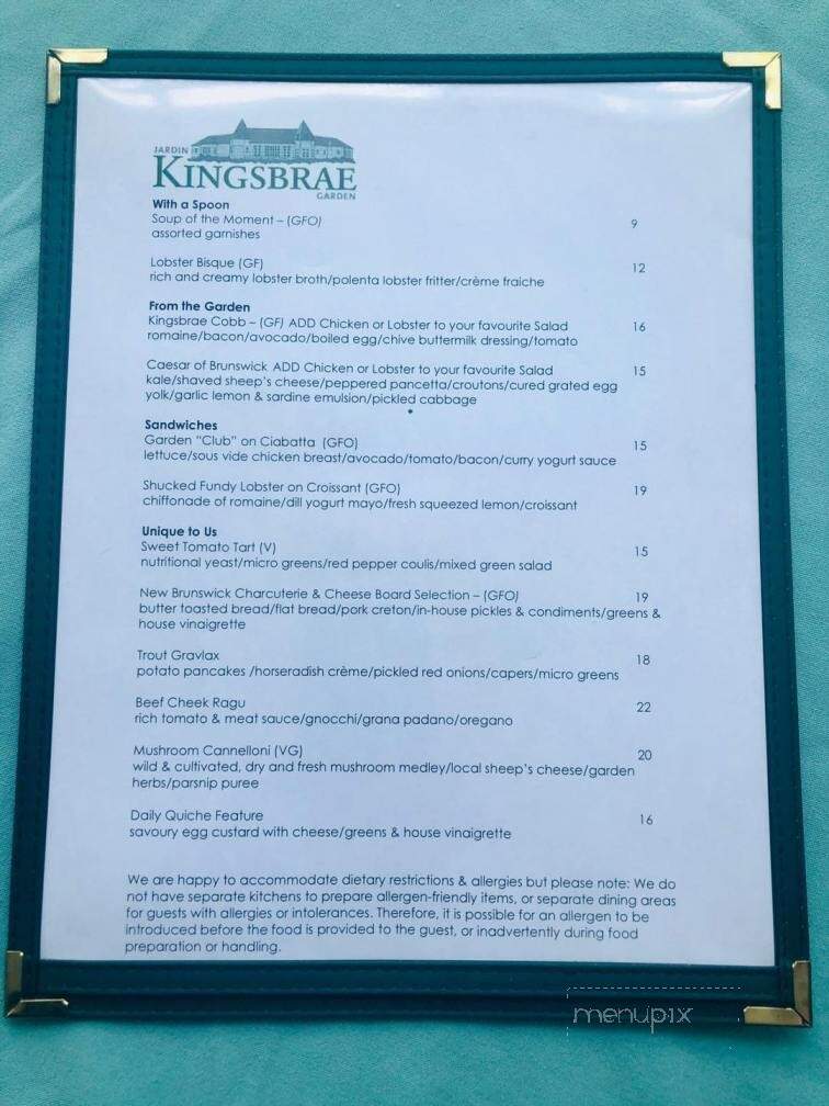 Kingsbrae Garden - Saint Andrews, NB menu_pic