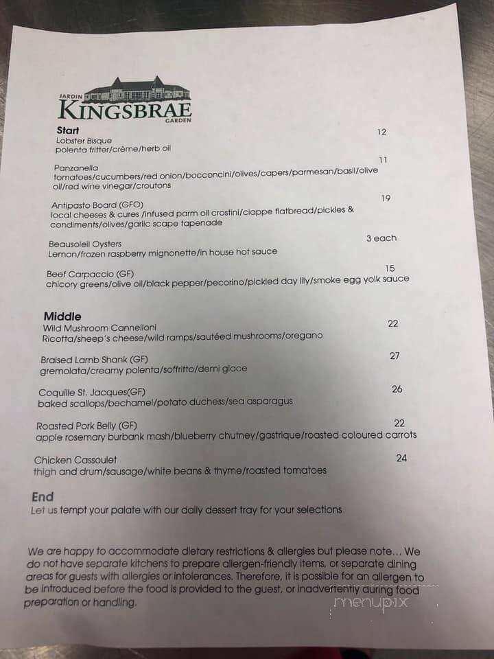 Kingsbrae Garden - Saint Andrews, NB menu_pic